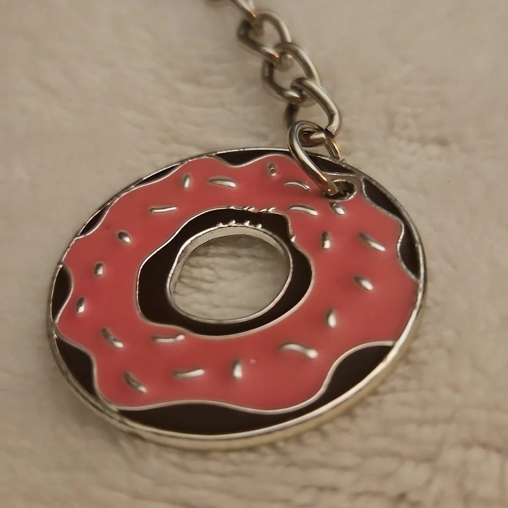 3/$25 Vintage Chocolate Pink Sprinkle Icing Donut Keychain